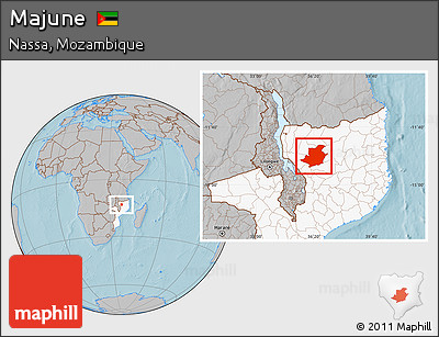 Gray Location Map of Majune, highlighted country, hill shading