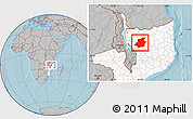 Gray Location Map of Majune, highlighted country, hill shading