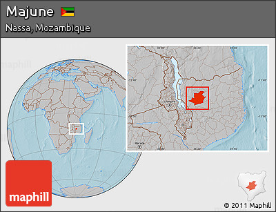 Gray Location Map of Majune, hill shading