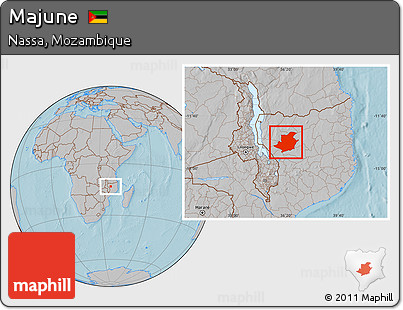 Gray Location Map of Majune, hill shading