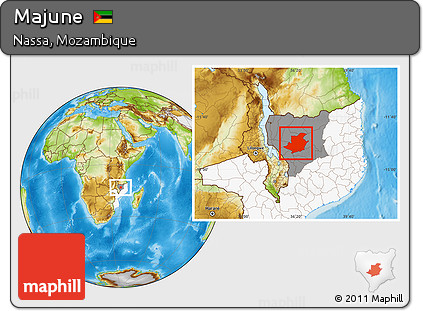 Physical Location Map of Majune, highlighted country, highlighted parent region
