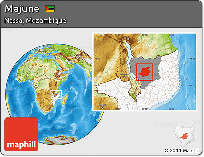 Physical Location Map of Majune, highlighted country, highlighted parent region