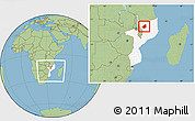Savanna Style Location Map of Majune, highlighted country, within the entire country
