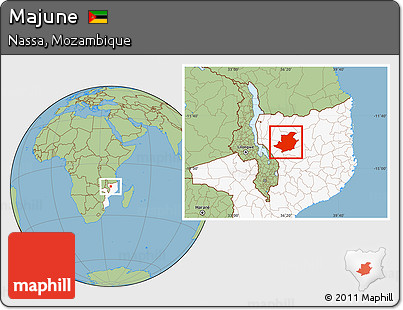 Savanna Style Location Map of Majune, highlighted country