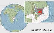 Savanna Style Location Map of Majune, highlighted country, highlighted parent region, hill shading