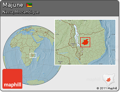 Savanna Style Location Map of Majune, hill shading