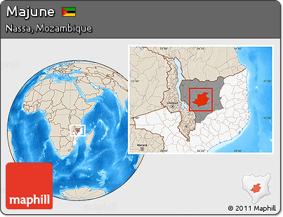Shaded Relief Location Map of Majune, highlighted country, highlighted parent region