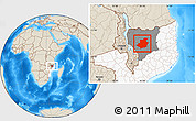 Shaded Relief Location Map of Majune, highlighted country, highlighted parent region