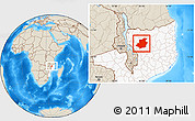 Shaded Relief Location Map of Majune, highlighted country