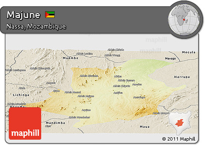 Physical Panoramic Map of Majune, shaded relief outside