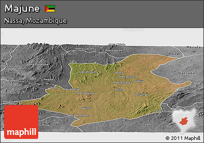 Satellite Panoramic Map of Majune, desaturated