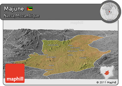 Satellite Panoramic Map of Majune, desaturated