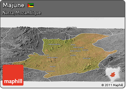 Satellite Panoramic Map of Majune, desaturated