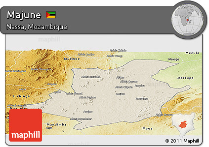 Shaded Relief Panoramic Map of Majune, physical outside
