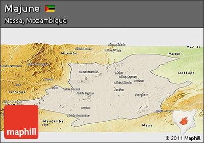 Shaded Relief Panoramic Map of Majune, physical outside