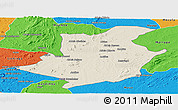 Shaded Relief Panoramic Map of Majune, political outside