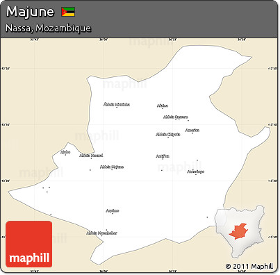 Classic Style Simple Map of Majune, single color outside