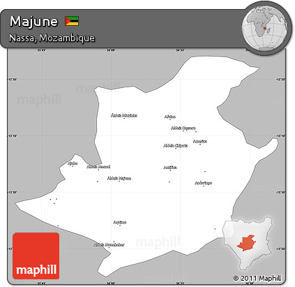 Gray Simple Map of Majune, single color outside