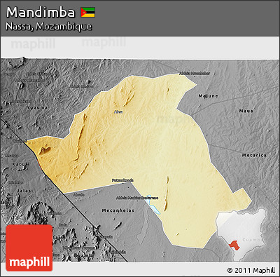 Physical 3D Map of Mandimba, darken, desaturated
