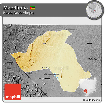 Physical 3D Map of Mandimba, darken, desaturated