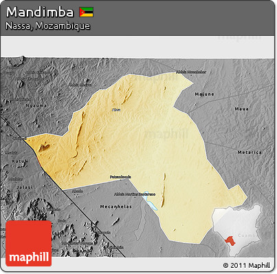 Physical 3D Map of Mandimba, darken, desaturated