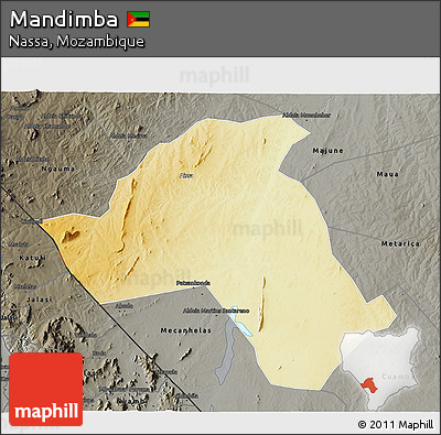 Physical 3D Map of Mandimba, darken, semi-desaturated