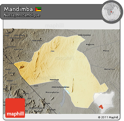 Physical 3D Map of Mandimba, darken, semi-desaturated