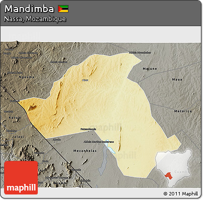 Physical 3D Map of Mandimba, darken, semi-desaturated
