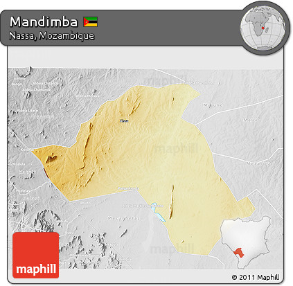 Physical 3D Map of Mandimba, lighten, desaturated