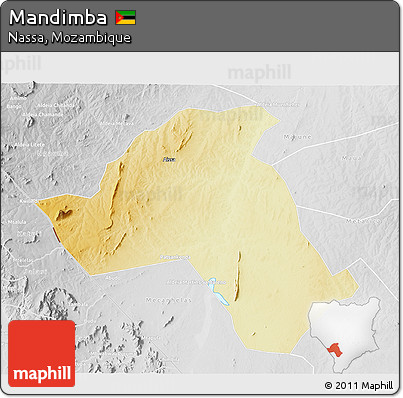 Physical 3D Map of Mandimba, lighten, desaturated