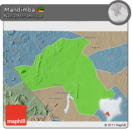 Political 3D Map of Mandimba, semi-desaturated
