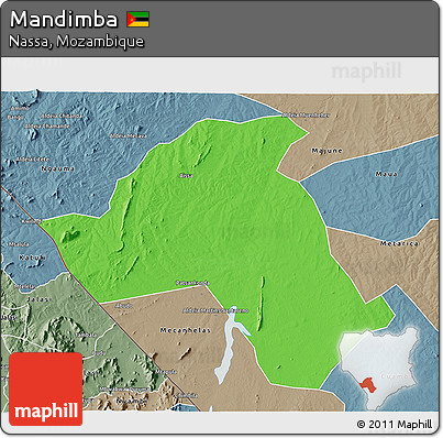 Political 3D Map of Mandimba, semi-desaturated