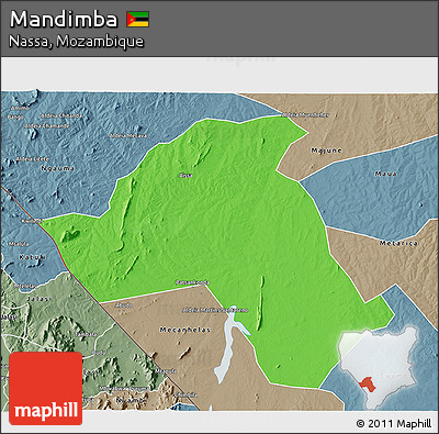 Political 3D Map of Mandimba, semi-desaturated