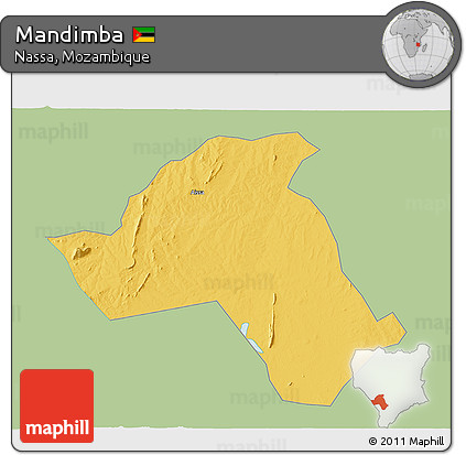 Savanna Style 3D Map of Mandimba, single color outside