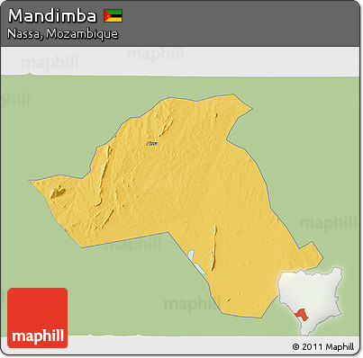 Savanna Style 3D Map of Mandimba, single color outside