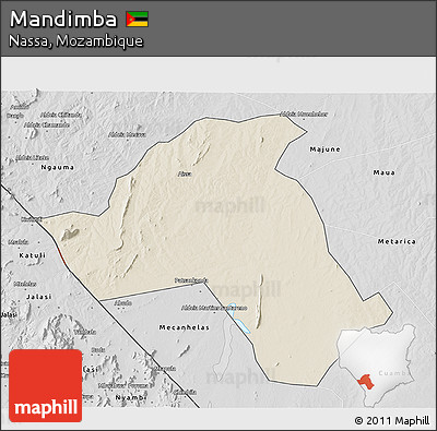 Shaded Relief 3D Map of Mandimba, desaturated