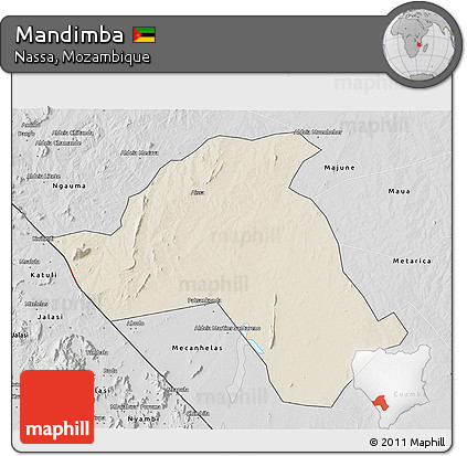 Shaded Relief 3D Map of Mandimba, desaturated