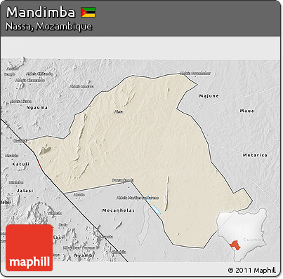 Shaded Relief 3D Map of Mandimba, desaturated