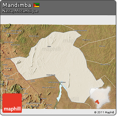 Shaded Relief 3D Map of Mandimba, satellite outside