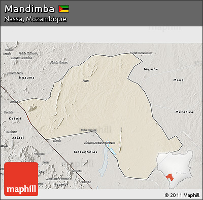 Shaded Relief 3D Map of Mandimba, semi-desaturated