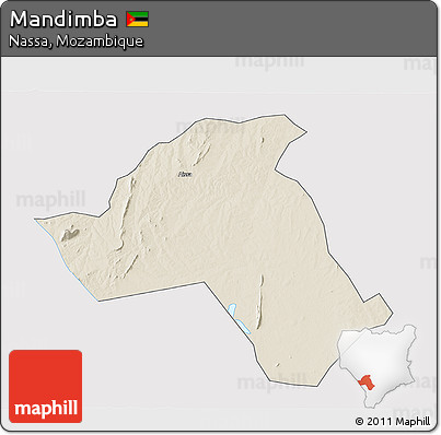 Shaded Relief 3D Map of Mandimba, single color outside