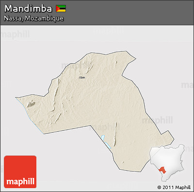 Shaded Relief 3D Map of Mandimba, single color outside