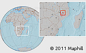 Gray Location Map of Mandimba, within the entire country, hill shading