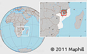 Gray Location Map of Mandimba, highlighted country, highlighted parent region, within the entire country