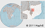 Gray Location Map of Mandimba, highlighted country, hill shading