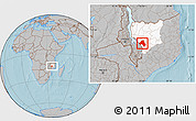 Gray Location Map of Mandimba, highlighted parent region, hill shading