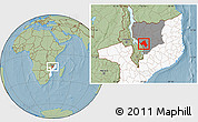 Savanna Style Location Map of Mandimba, highlighted country, highlighted parent region, hill shading