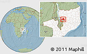 Savanna Style Location Map of Mandimba, highlighted country, hill shading