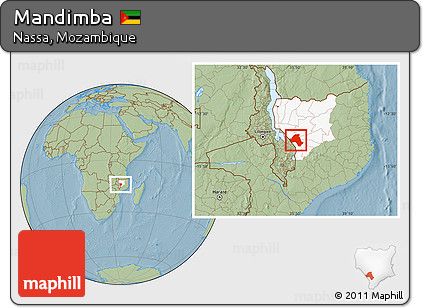 Savanna Style Location Map of Mandimba, highlighted parent region, hill shading