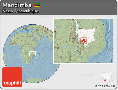 Savanna Style Location Map of Mandimba, highlighted parent region, hill shading